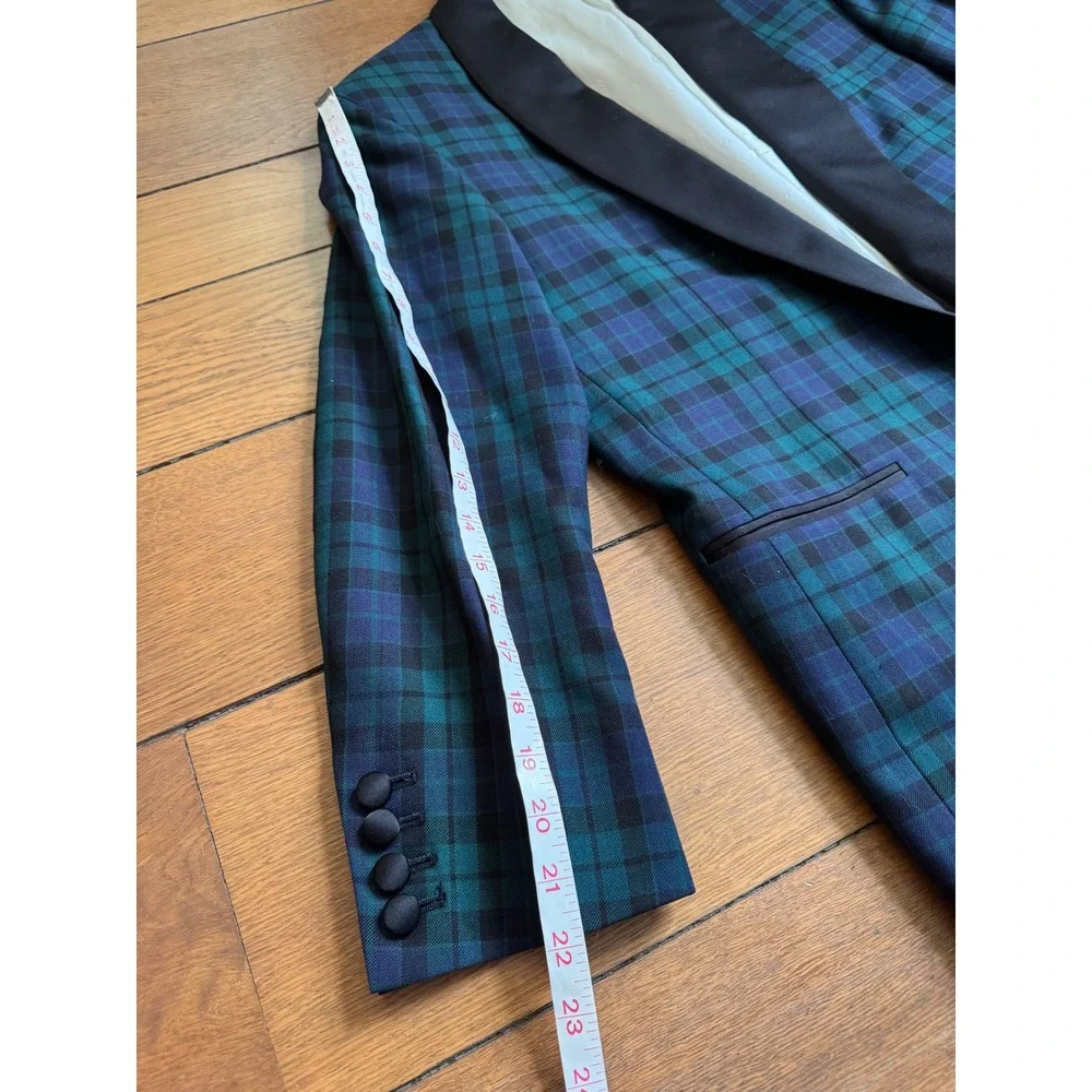 Custom Black Watch Tartan Collar Tuxedo Jacket Green Plaid Formal Suit 42 Short